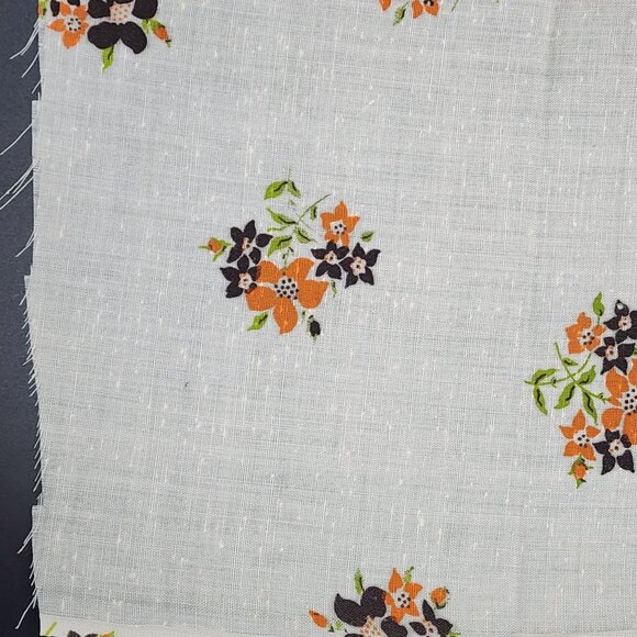 Cotton and Linen Floral Fabric Orange and Brown Flowers 1yrd 27" 44" Wide - Picture 3 of 5